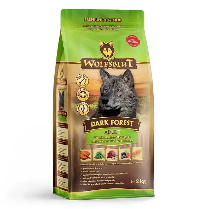 Neue Kollektion Sparpaket 2 x 2 kg Wolfsblut Dark Forest Adult Wildfleisch mit Süßkartoffeln Hunde Trockenfutter